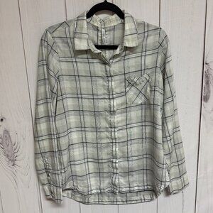 KÜHL Women’s Hadley Plaid Shirt Moonlight Gray White Tencel Size L, EUC